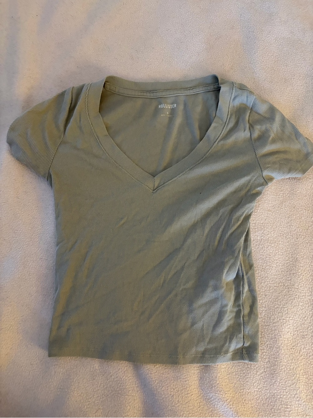 Hollister Olive Green Ribbed V-Neck Short Sleeve Tee